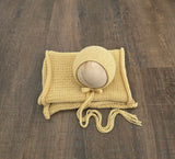 Banana Yellow Simple Hand Knit Bonnet + Wrap Set