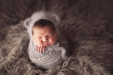 ~PreOrder~ GRAY Luxe Angora Knit Bear Bonnet + Bear Lovie Set
