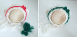 |RTS| Ivory knit Bear Bonnet w/ red and green bow tiebacks