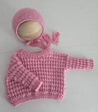 |RTS| Pink Metallic Knit Sweater + Bonnet Set