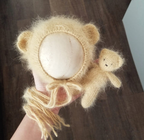 ~PreOrder~ HONEY MUSTARD Luxe Angora Knit Bear Bonnet + Bear Lovie Set