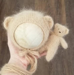 ~PreOrder~ CARAMEL Luxe Angora Knit Bear Bonnet + Bear Lovie Set