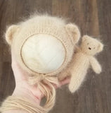 ~PreOrder~ CARAMEL Luxe Angora Knit Bear Bonnet + Bear Lovie Set