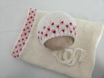 |RTS| Knit Red Hearts Simple Bonnet + Short Decorative Wrap Set