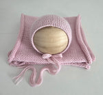 |RTS| Baby Pink Simple Knit Bonnet + Wrap Set