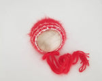 |RTS| Red Luxe Angora Bonnet with Cotton Fringed stripes