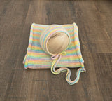Rainbow Hand Knit Simple Bonnet + Knit Wrap Set