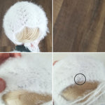 |RTS| White Fuzzy Knit Lacework Bonnet *slight flaw