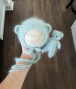 ~PreOrder~ DARK MINT Luxe Angora Knit Bear Bonnet + Bear Lovie Set