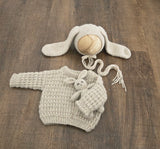 Wheat Hand Knit Sweater + Bunny Bonnet + Bunny Lovie