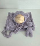 |RTS| Smoked Purple Knit Bear Bonnet + Bear Lovie + Knit Wrap Set