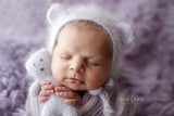 ~PreOrder~ SOFT LAVENDER Luxe Angora Knit Bear Bonnet + Bear Lovie Set