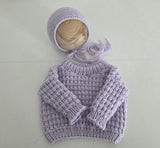 |RTS| Lavender Metallic Knit Sweater + Bonnet Set