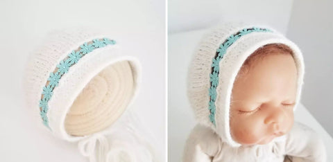|RTS| Ivory Ribbon detailed Knit Bonnet