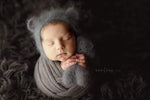 ~PreOrder~ CHARCOAL Luxe Angora Knit Bear Bonnet + Bear Lovie Set