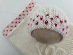 |RTS| Knit Red Hearts Simple Bonnet + Short Decorative Wrap Set